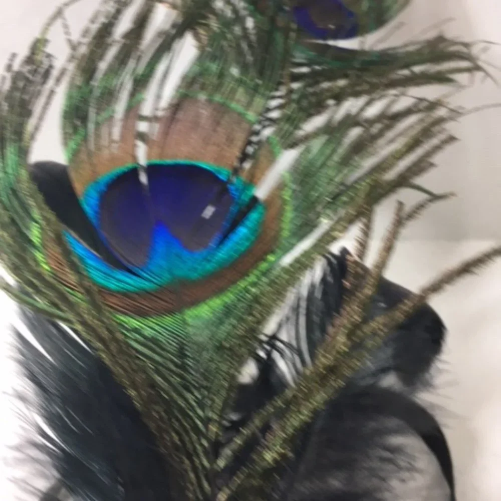 Turquoise Black Lace Peacock Feathers Masquerade Halloween Mask